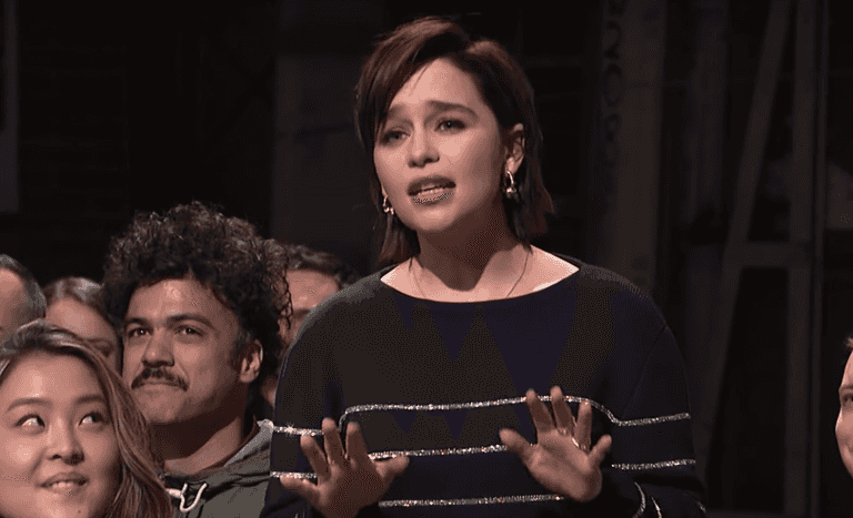 Emilia Clarke appeared during Kit Harington’s SNL monologue with some awkward, sexy chat