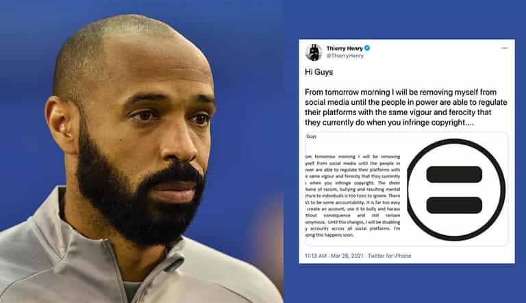 Thierry Henry announces social media exit until big tech prioritise tackling racism