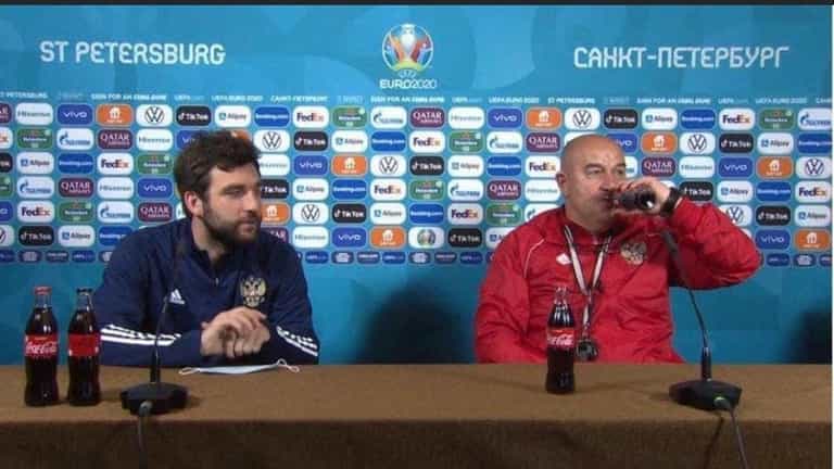 Russian manager goes against Ronaldo and drinks bottle of Coke at press conference Russian manager goes against Ronaldo and drinks bottle of Coke at press conference