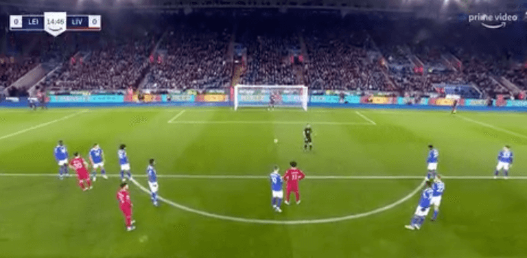 James Maddison seen ‘psyching out’ Mohamed Salah before penalty miss