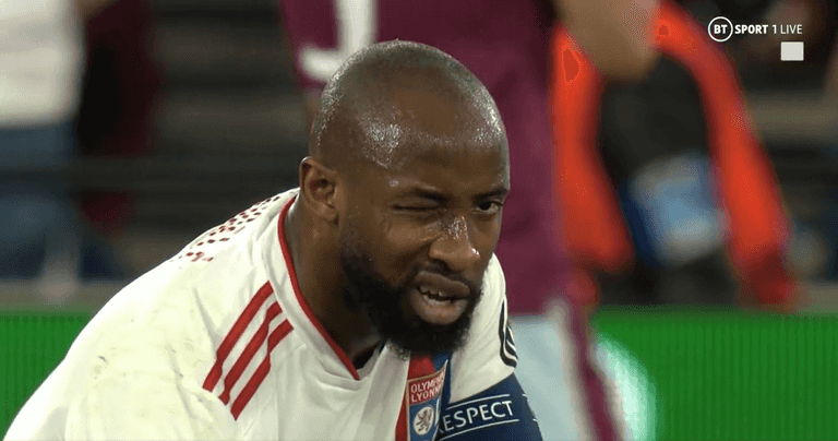 Lyon striker Moussa Dembele winks after getting Aaron Cresswell sent-off Lyon striker Moussa Dembele winks after getting Aaron Cresswell sent-off