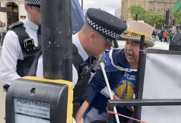Brexit protester has amplifiers seized as new protest laws come into force