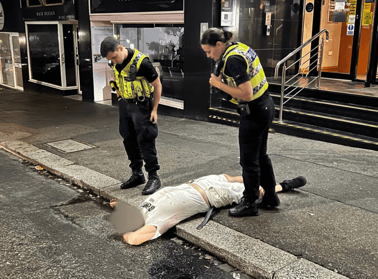 Drunk man stages protest on pavement after being refused entry to hotel he wasn’t staying at