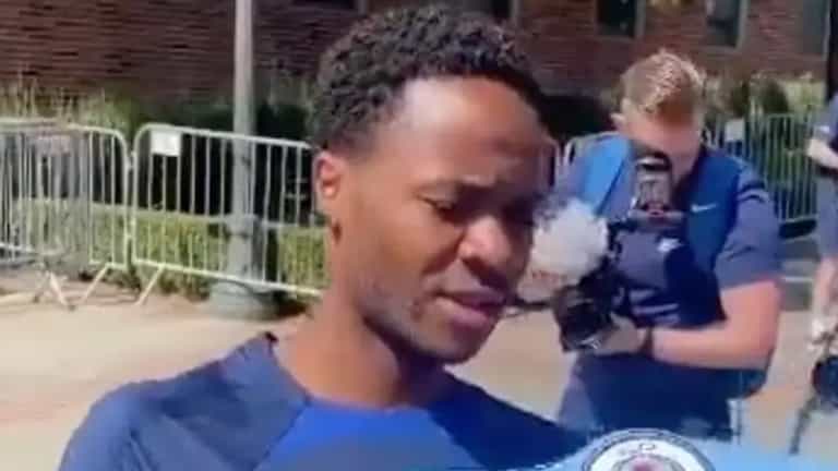 Raheem Sterling ignores Manchester City shirt while signing Chelsea jerseys