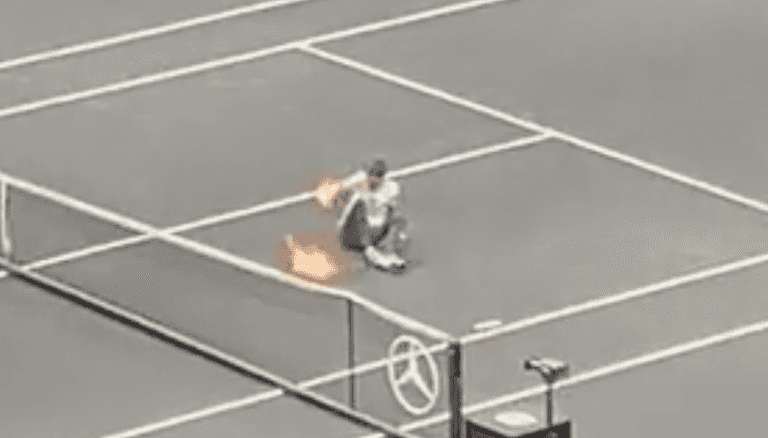 Protestor sets arm on fire after invading tennis court during Laver Cup