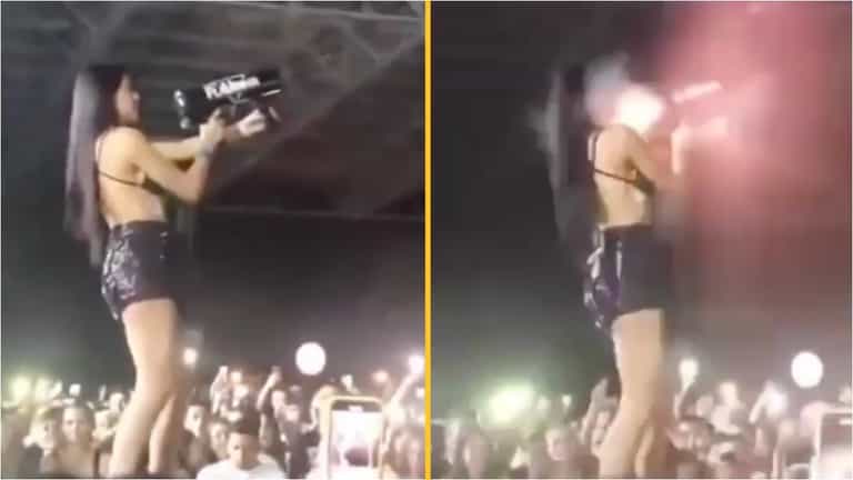 DJ manages to shoot herself in the face with confetti cannon