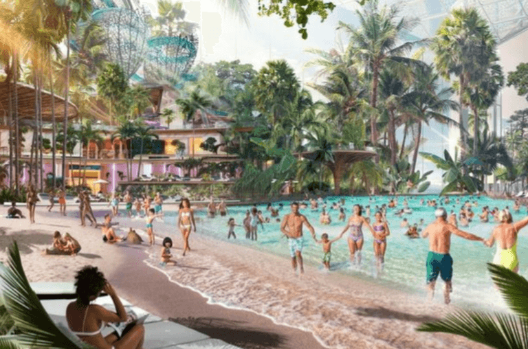 New waterpark with Britain’s first all-season indoor beach, swim-up bars and 35 slides set to open
