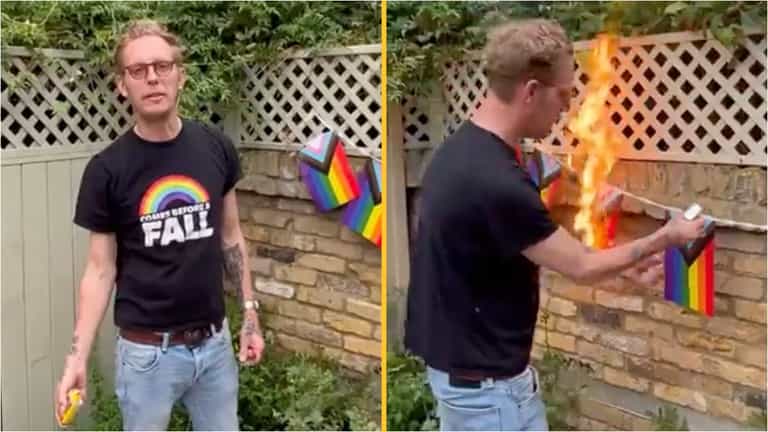 Laurence Fox mocked after spending Father’s Day trying to burn Pride flags in vile video