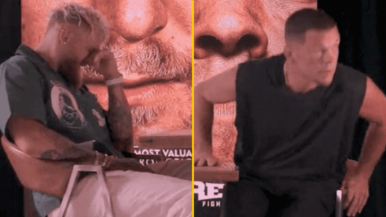 Jake Paul left with head in hands after Nate Diaz walks out of face-to-face interview