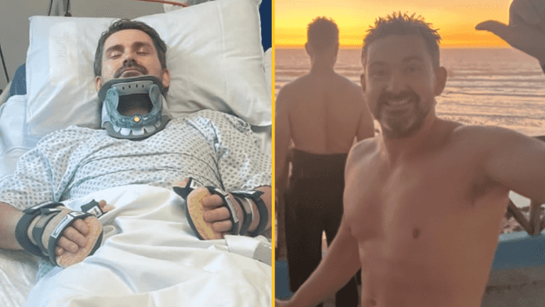 Dad left paralysed after New Year’s cold water swim
