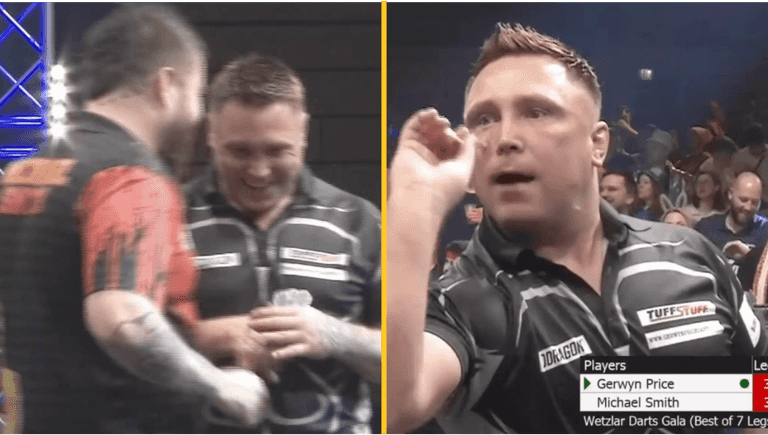Gerwyn Price and Michael Smith swap darts mid-game