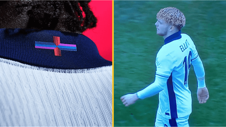 Harvey Elliot hides England flag on debut of new kit