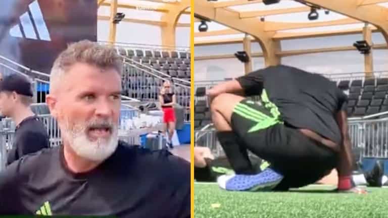 Roy Keane loses it with Gary Neville for schoolboy error in pundits’ match Roy Keane loses it with Gary Neville for schoolboy error in pundits’ match