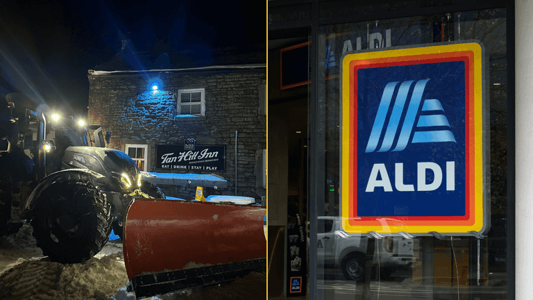 Aldi sends tractor to deliver booze and sausages to punters snowed into pub
