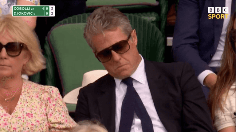 Hugh Grant dozes off in Wimbledon Royal Box