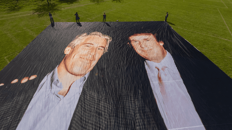 Huge photo of Trump and Epstein unveiled outside Windsor Castle