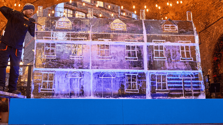 Brutal reality of fuel poverty crisis displayed in frozen home sculpture