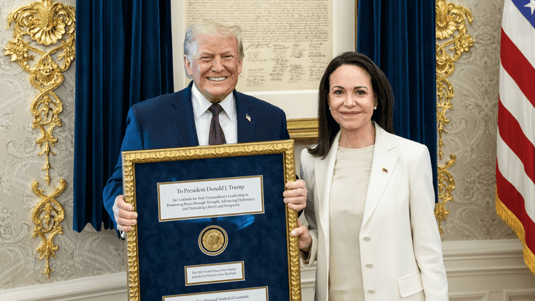 Nobel Peace Prize’s frosty statement as winner María Corina Machado gives Donald Trump medal