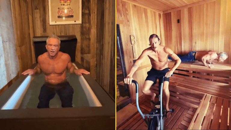 Robert F Kennedy Jr jumps into pool in jeans in bizarre video with Kid Rock