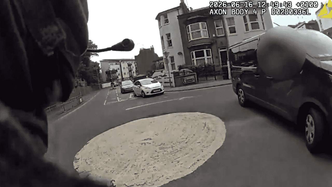 Watch incredible moment van driver helps armed police catch suspect