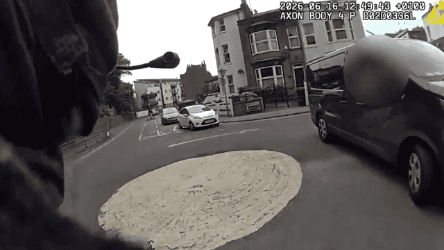 Watch incredible moment van driver helps armed police catch suspect