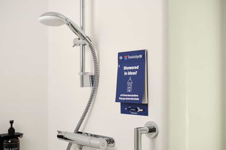 Hotel chain puts notepads in showers so you can jot down your best ideas Hotel chain puts notepads in showers so you can jot down your best ideas