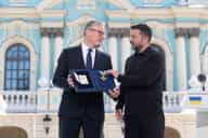 Ukraine President Volodymyr Zelensky presents Keir Starmer with Order of Freedom
