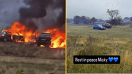 Cars set on fire at vigil for young man killed in A66 crash