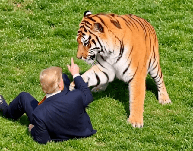 Trump blasted for sharing AI video of himself fighting tiger that killed man