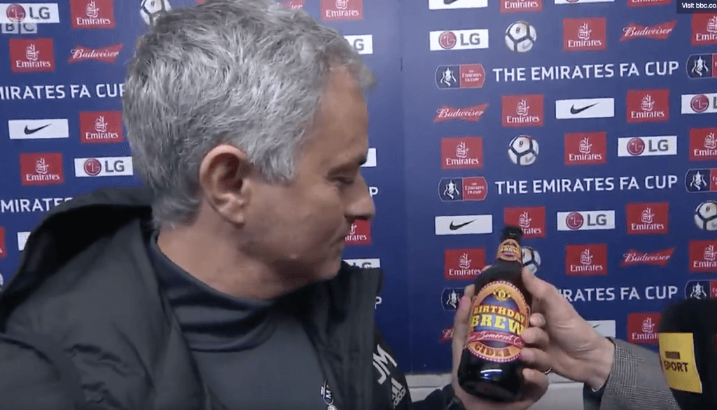 WATCH: Jose Mourinho gave a surprising response when presented with a birthday cider before Yeovil game