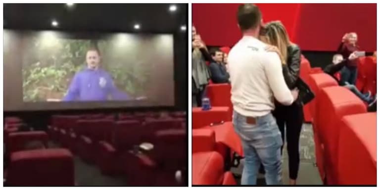WATCH: Man proposes to girlfriend on the big screen in a packed cinema WATCH: Man proposes to girlfriend on the big screen in a packed cinema