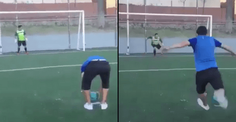 WATCH: Man in jean shorts takes the most ingenious penalty you will ever see