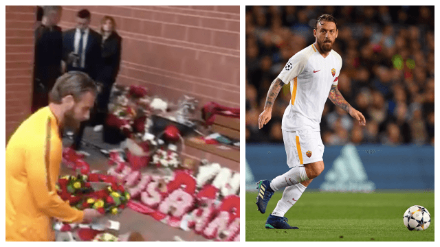 Daniele De Rossi lays wreath at Hillsborough memorial on behalf of Roma squad before Liverpool tie Daniele De Rossi lays wreath at Hillsborough memorial on behalf of Roma squad before Liverpool tie