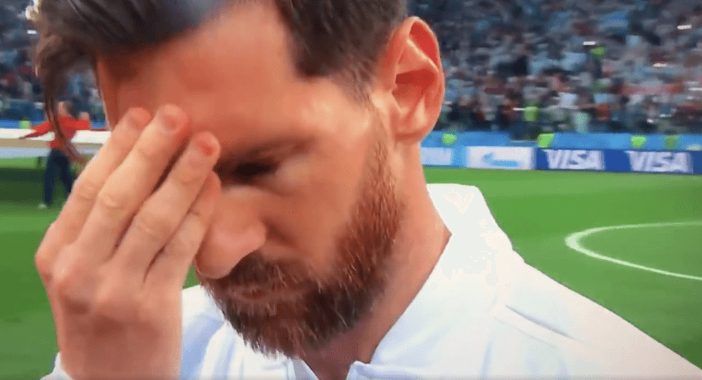Lionel Messi looked understandably stressed during Argentina’s national anthem