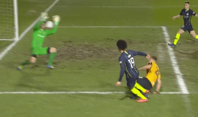 WATCH: Leroy Sane busts Newport goalkeeper’s nose with Man City opener WATCH: Leroy Sane busts Newport goalkeeper’s nose with Man City opener
