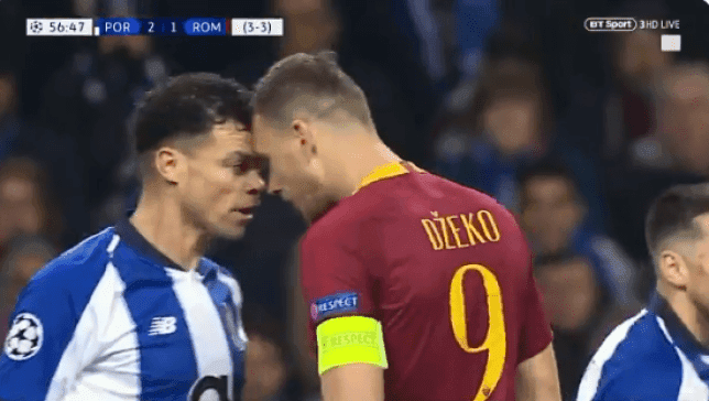 Edin Dzeko booked after foolishly trying to shithouse Pepe Edin Dzeko booked after foolishly trying to shithouse Pepe
