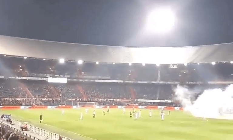 Feyenoord fans shoot fireworks into stadium after being banned… over fireworks Feyenoord fans shoot fireworks into stadium after being banned… over fireworks