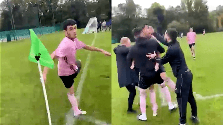 Sunday league player scores ridiculous no-look corner Sunday league player scores ridiculous no-look corner