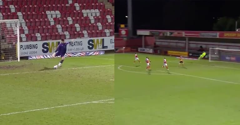 Newport goalkeeper Tom King scores wind-assisted opener from goal kick Newport goalkeeper Tom King scores wind-assisted opener from goal kick