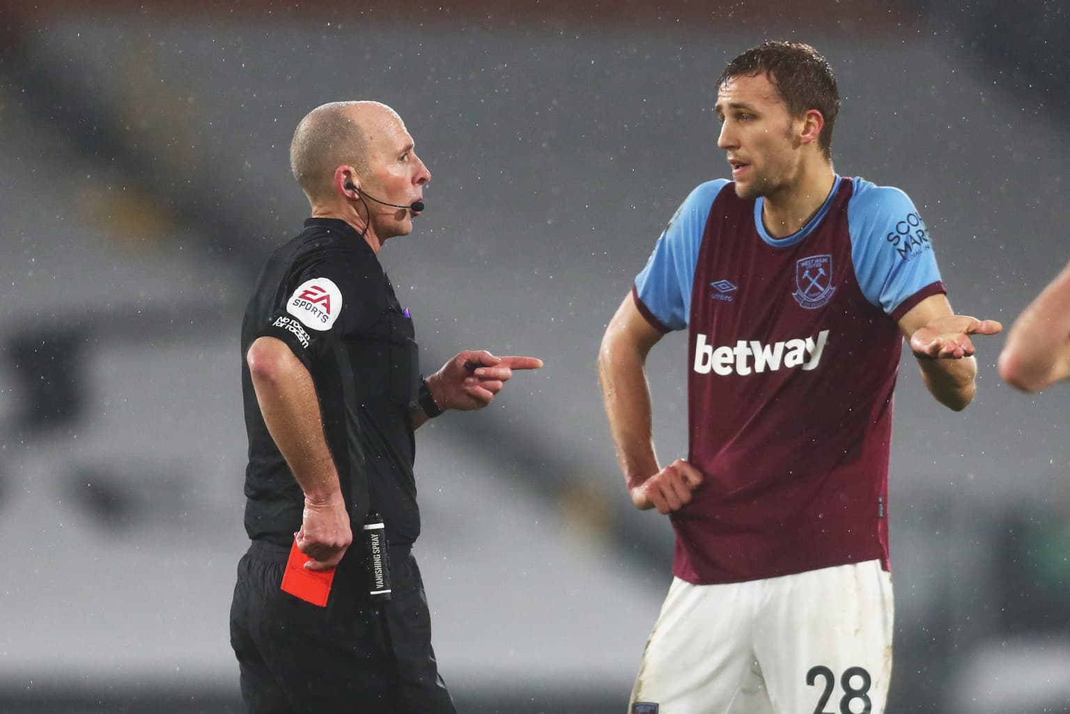 Death threats sent to referee Mike Dean and his family after Soucek red card