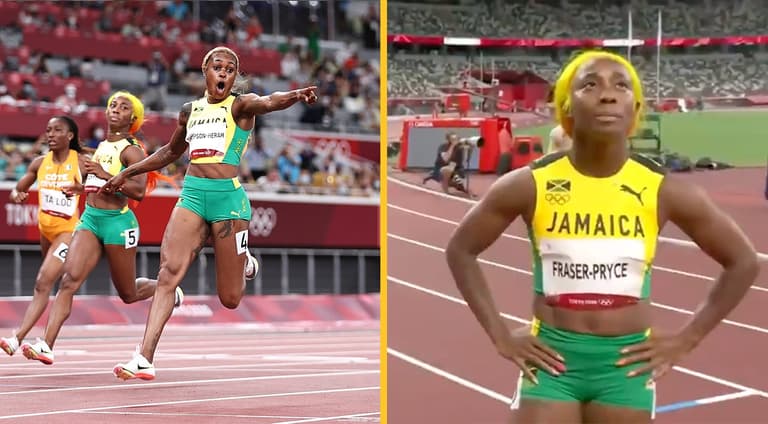 Jamaica teammates produce hilariously frosty reaction to Thompson-Herah’s 100m win Jamaica teammates produce hilariously frosty reaction to Thompson-Herah’s 100m win