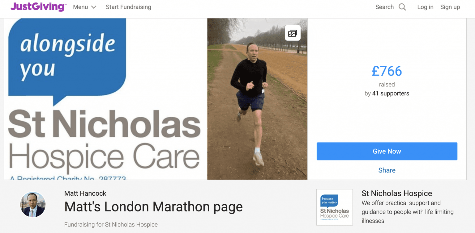 Matt Hancock is doing the London Marathon – but not everyone is donating for the right reasons