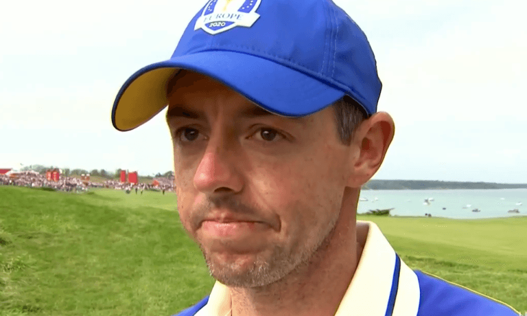 Rory McIlroy breaks down in tears during interview after winning point for Team Europe Rory McIlroy breaks down in tears during interview after winning point for Team Europe