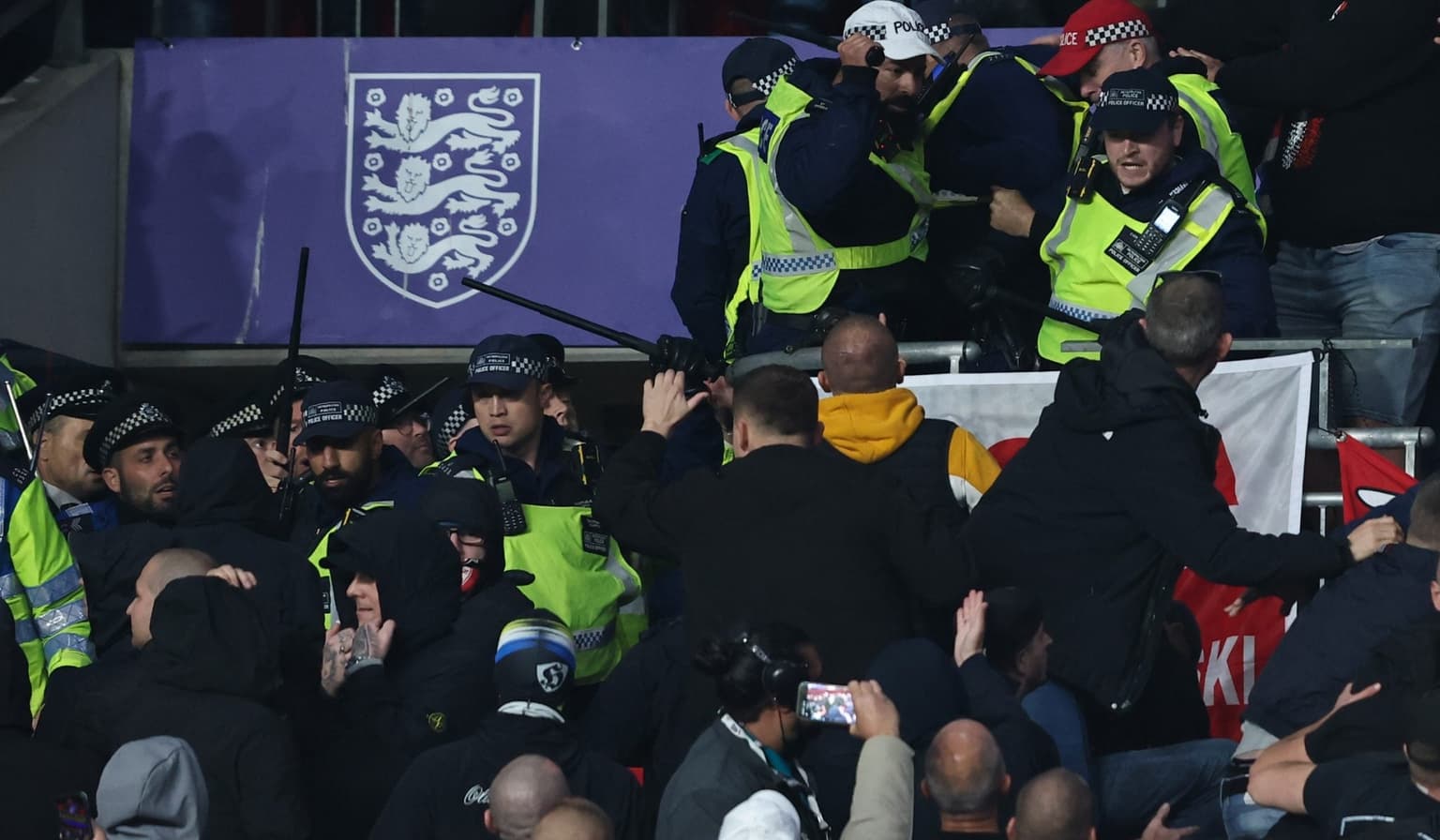 New footage emerges showing Hungary fans forcing police down Wembley steps
