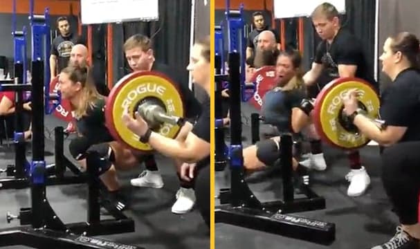 Powerlifter horrifically snaps her arm during 167kg squat Powerlifter horrifically snaps her arm during 167kg squat