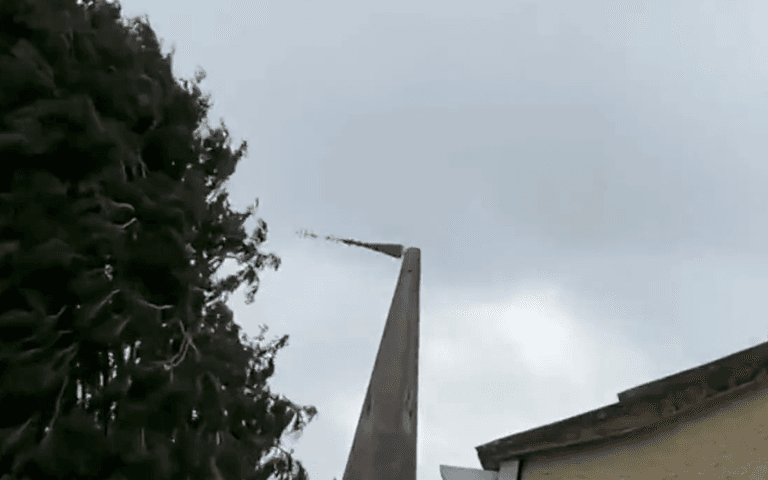Storm Eunice sends church spire toppling in Somerset Storm Eunice sends church spire toppling in Somerset