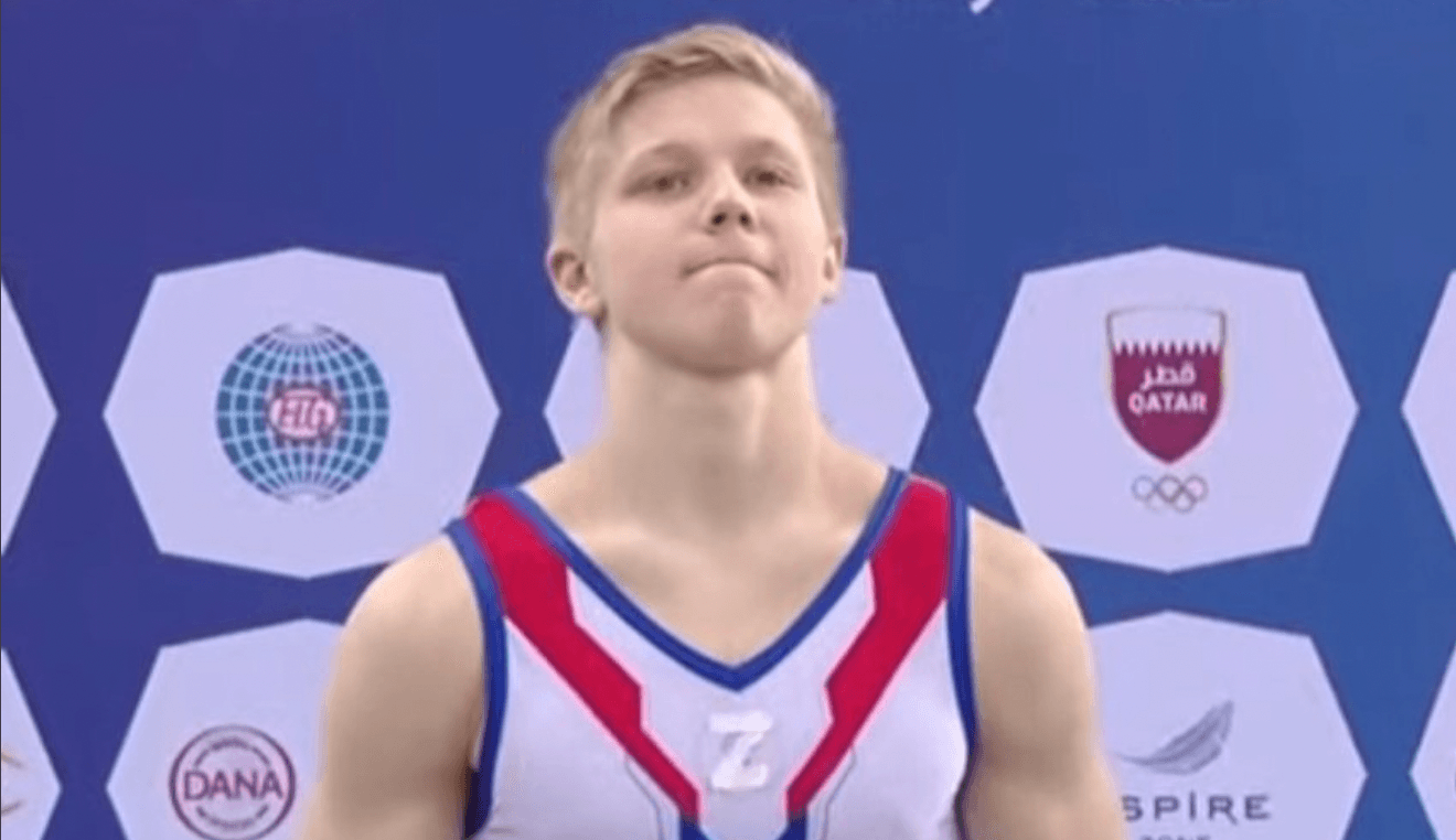 Russian gymnast wears national war symbol while sharing podium with Ukrainian rival