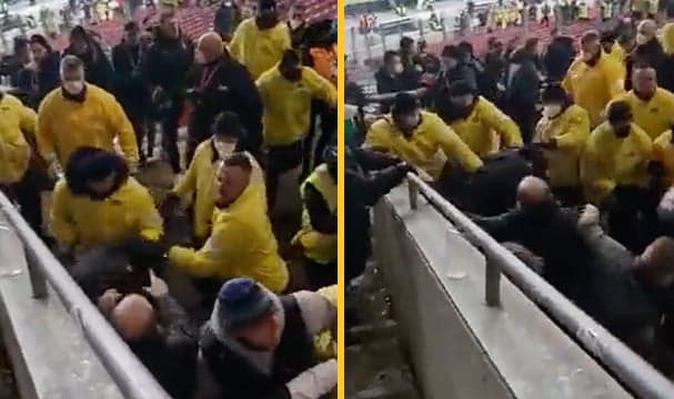 Stewards seen punching fans at Stuttgart vs Monchengladbach match Stewards seen punching fans at Stuttgart vs Monchengladbach match