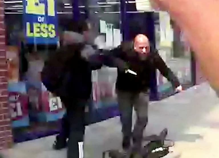 Chilling footage shows moment brothers slash police officers during shopping centre knife attack Chilling footage shows moment brothers slash police officers during shopping centre knife attack