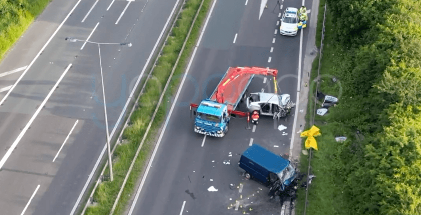 Boy 15, arrested and three dead after ‘stolen’ van drove wrong way down motorway and hit taxi